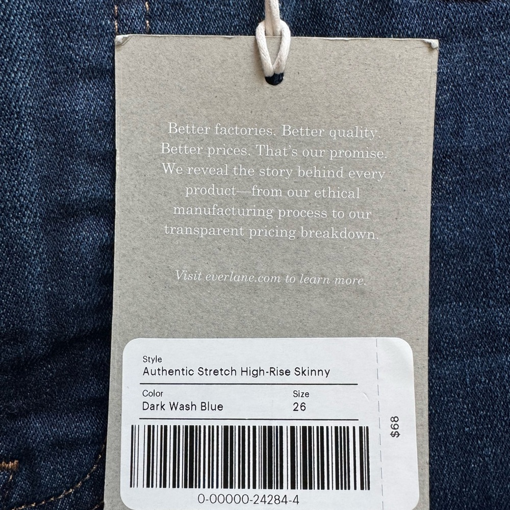 NWT Everlane Authentic Stretch High-Rise Skinny Ankle Jeans in Dark Wash Blue - Picture 4 of 6